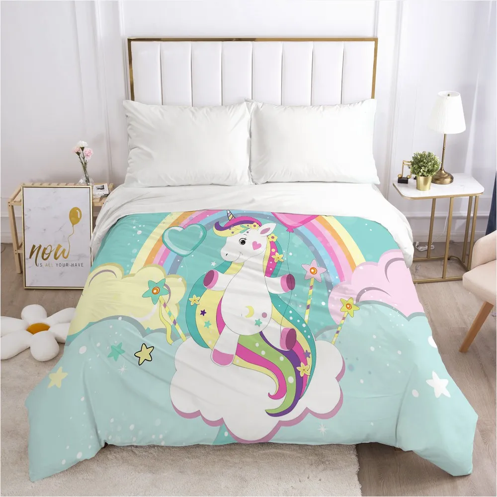 Rainbow Unicorn Cartoon Duvet Cover with Zipper Comforter/Quilt/Blanket Case 180x210 3D Bedding For Children Kids Baby Girls
Rainbow Unicorn Cartoon Duvet Cover with Zipper Comforter/Quilt/Blanket Case 180x210 3D Bedding For Children Kids Baby Girls