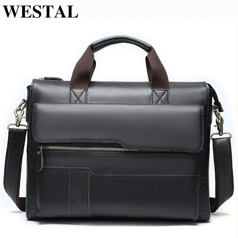 

WESTAL Men Briefcases Men's Bag Genuine Leather Office Bag for Men Laptop Bag Leather Briefcase Handbags Lawyer/Work Bags 8165