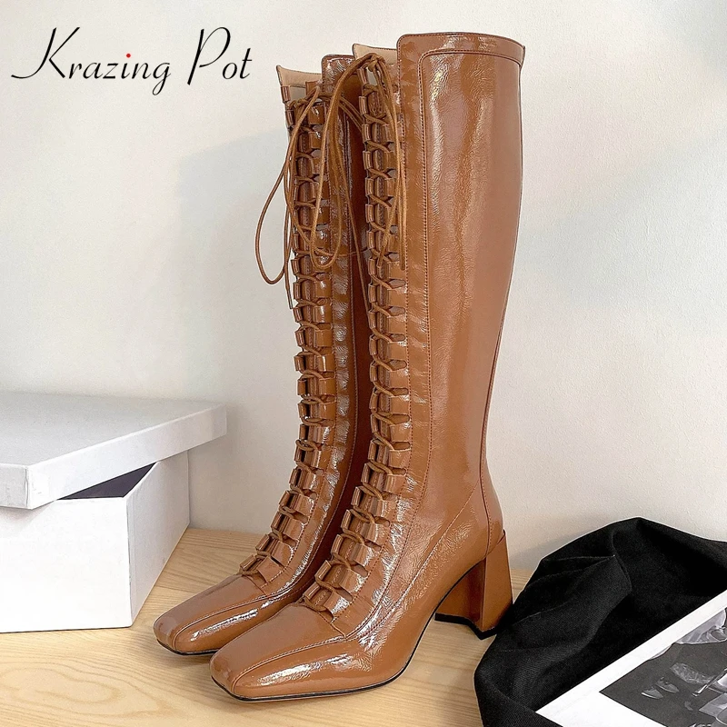 Krazing pot stretch fabric leather lace up square toe high heel vintage model runway show modern dailywear knee-high boots L10
Krazing pot stretch fabric leather lace up square toe high heel vintage model runway show modern dailywear knee-high boots L10