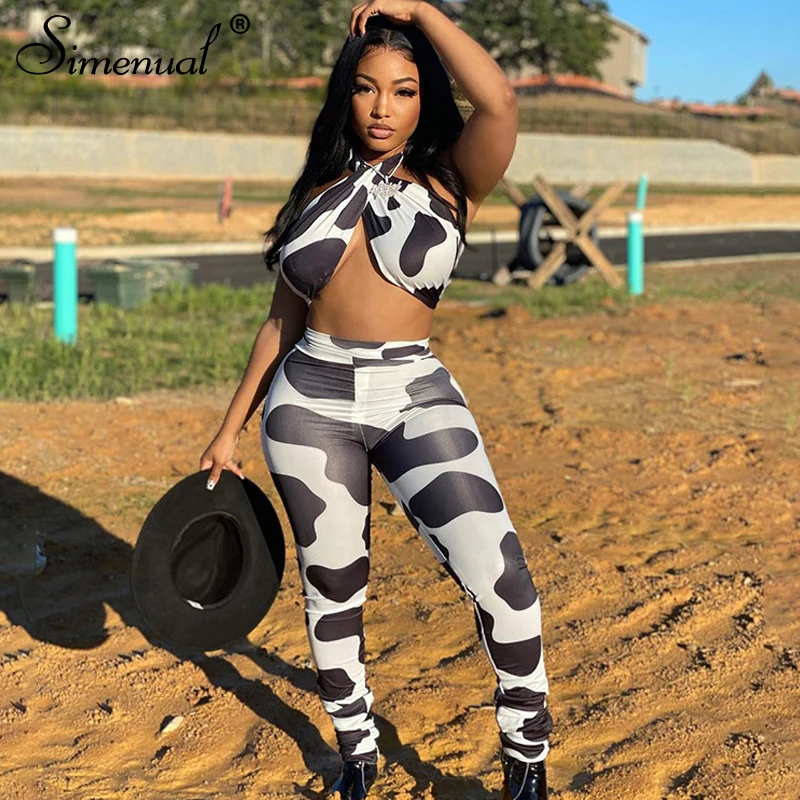 Simenual Cow Print Bodycon Matching Sets Women Sleeveless Sexy Backless Halter Top And Pants Two Piece Outfits Fashion Clubwear
Simenual Cow Print Bodycon Matching Sets Women Sleeveless Sexy Backless Halter Top And Pants Two Piece Outfits Fashion Clubwear