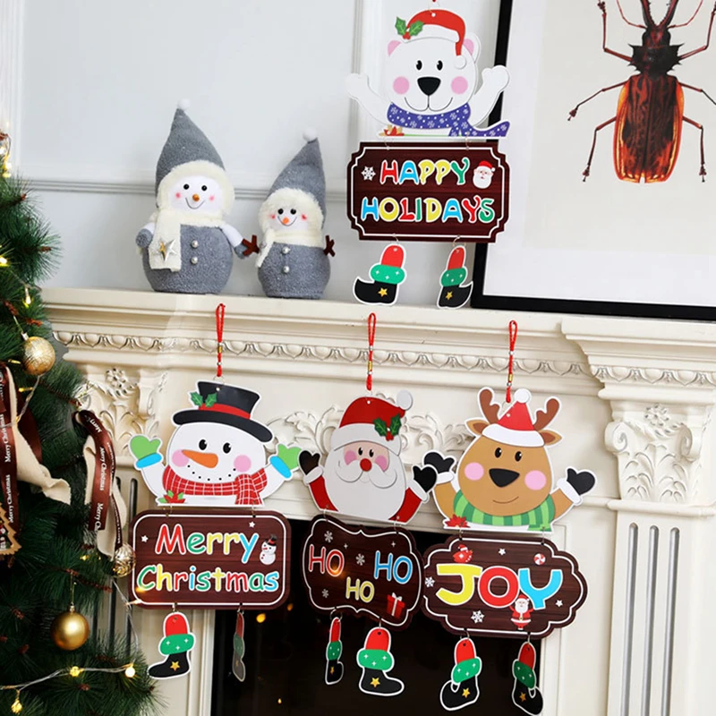 

Merry Christmas Door Hanging Ornaments Pendant Santa Claus Snowman Banner Holidays New Year Party Decoration Navidad Kids Gift