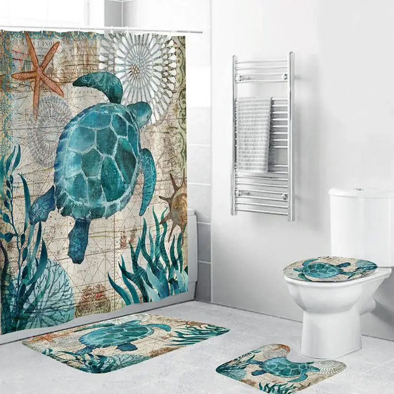 39 4 pcs Bathroom Shower Curtain Sea Turtle Printing Durable Waterproof Bath Curtain Sets Toilet Cover Mat Non-Slip Rug Set
39 4 pcs Bathroom Shower Curtain Sea Turtle Printing Durable Waterproof Bath Curtain Sets Toilet Cover Mat Non-Slip Rug Set