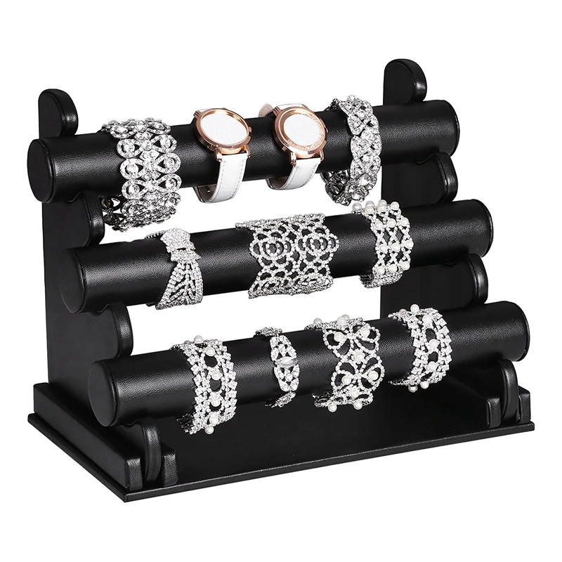 3-Layer PU 3 Rod Type Bracelet Holder, Used for Necklace, Storage Box, Bracelet Watch Beaded Jewelry Display Stand Black 
3-Layer PU 3 Rod Type Bracelet Holder, Used for Necklace, Storage Box, Bracelet Watch Beaded Jewelry Display Stand Black