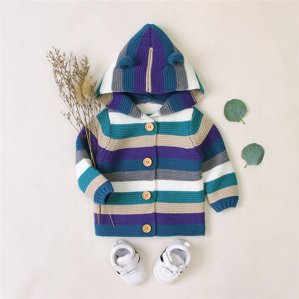 Spring Autumn Baby Boys Girls Toddlers Knitted Cardigan Sweet Style Mixed Color Stripe Long Sleeve Single-breasted Hooded Top
Spring Autumn Baby Boys Girls Toddlers Knitted Cardigan Sweet Style Mixed Color Stripe Long Sleeve Single-breasted Hooded Top