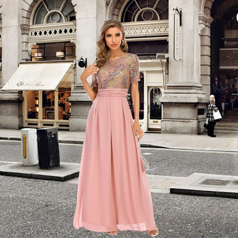New ladies evening banquet long dresses Prom Gown party dress short sleeve pink dress sequin costume outfits Vestido De Festa
New ladies evening banquet long dresses Prom Gown party dress short sleeve pink dress sequin costume outfits Vestido De Festa