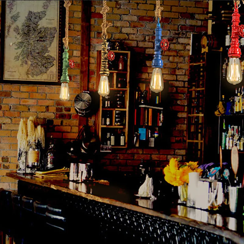 Retro Industrial Vintage Steampunk Water Pipe Colorful Pendant Light E27 Hemp Rope Pendant Lamp for Bar Restaurant Dining Room 
Retro Industrial Vintage Steampunk Water Pipe Colorful Pendant Light E27 Hemp Rope Pendant Lamp for Bar Restaurant Dining Room
