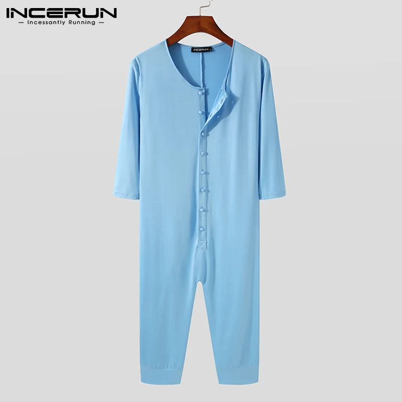 Men Pajamas Jumpsuits Solid Color Round Neck Half Sleeve Button Casual Homewear Cozy Calf Length Rompers Men Sleepwear INCERUN
Men Pajamas Jumpsuits Solid Color Round Neck Half Sleeve Button Casual Homewear Cozy Calf Length Rompers Men Sleepwear INCERUN
