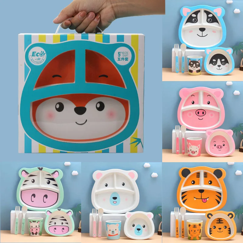 Cartoon Bamboo Fiber Children Tableware Set Baby Supplementary Food Set of 5-piece Plate, Bowl and Cup 
Cartoon Bamboo Fiber Children Tableware Set Baby Supplementary Food Set of 5-piece Plate, Bowl and Cup