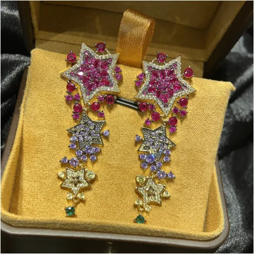 S925 Silver Needle Stud Earrings Five-pointed Star Long Earrings Inlaid with Colored Zircon Popular Personality Earrings
S925 Silver Needle Stud Earrings Five-pointed Star Long Earrings Inlaid with Colored Zircon Popular Personality Earrings