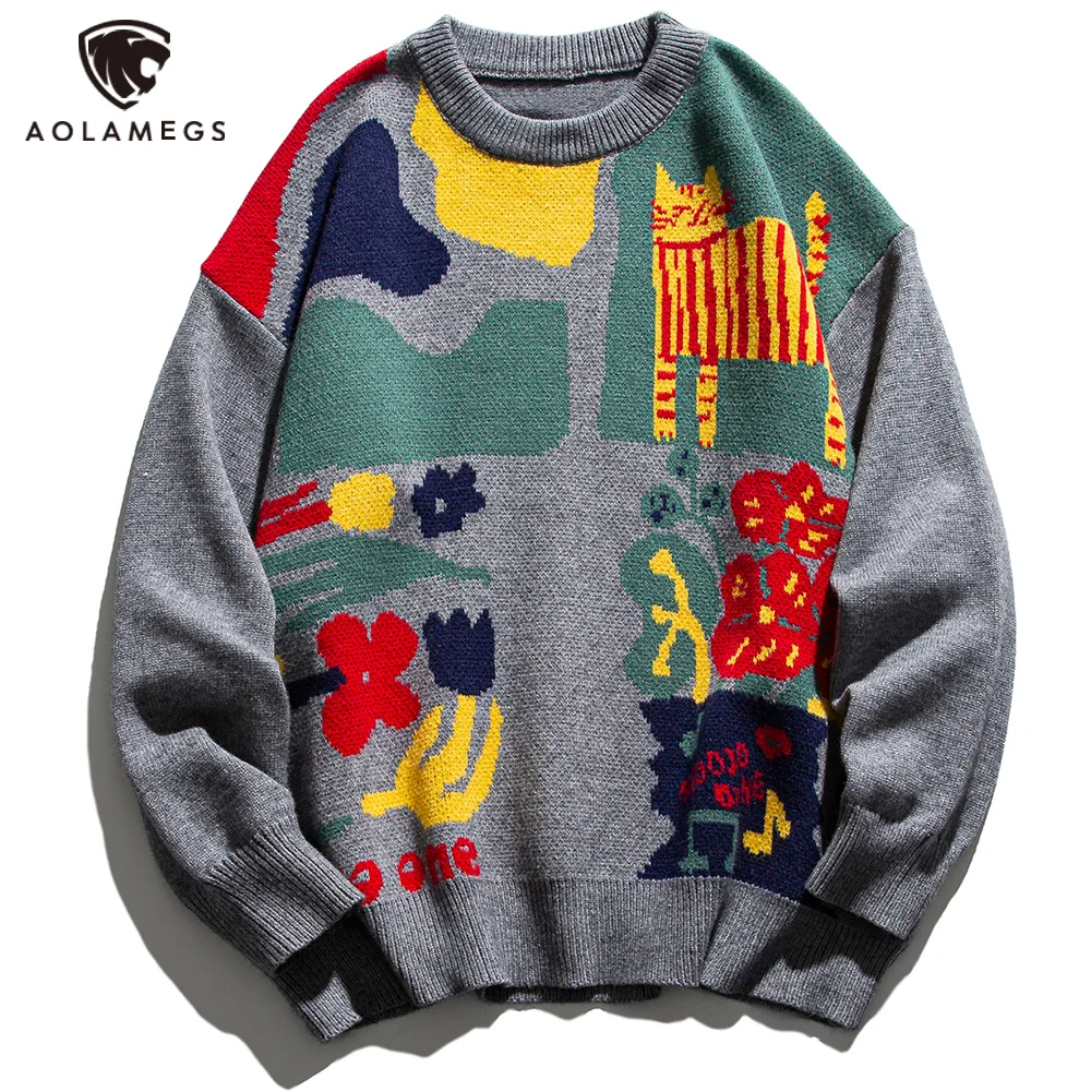Aolamegs Sweater Men Streetwear Retro Cartoon Cat Flower Print Sweaters Hip Hop Autumn Oversize Pullover Couple Knitted Tops
Aolamegs Sweater Men Streetwear Retro Cartoon Cat Flower Print Sweaters Hip Hop Autumn Oversize Pullover Couple Knitted Tops