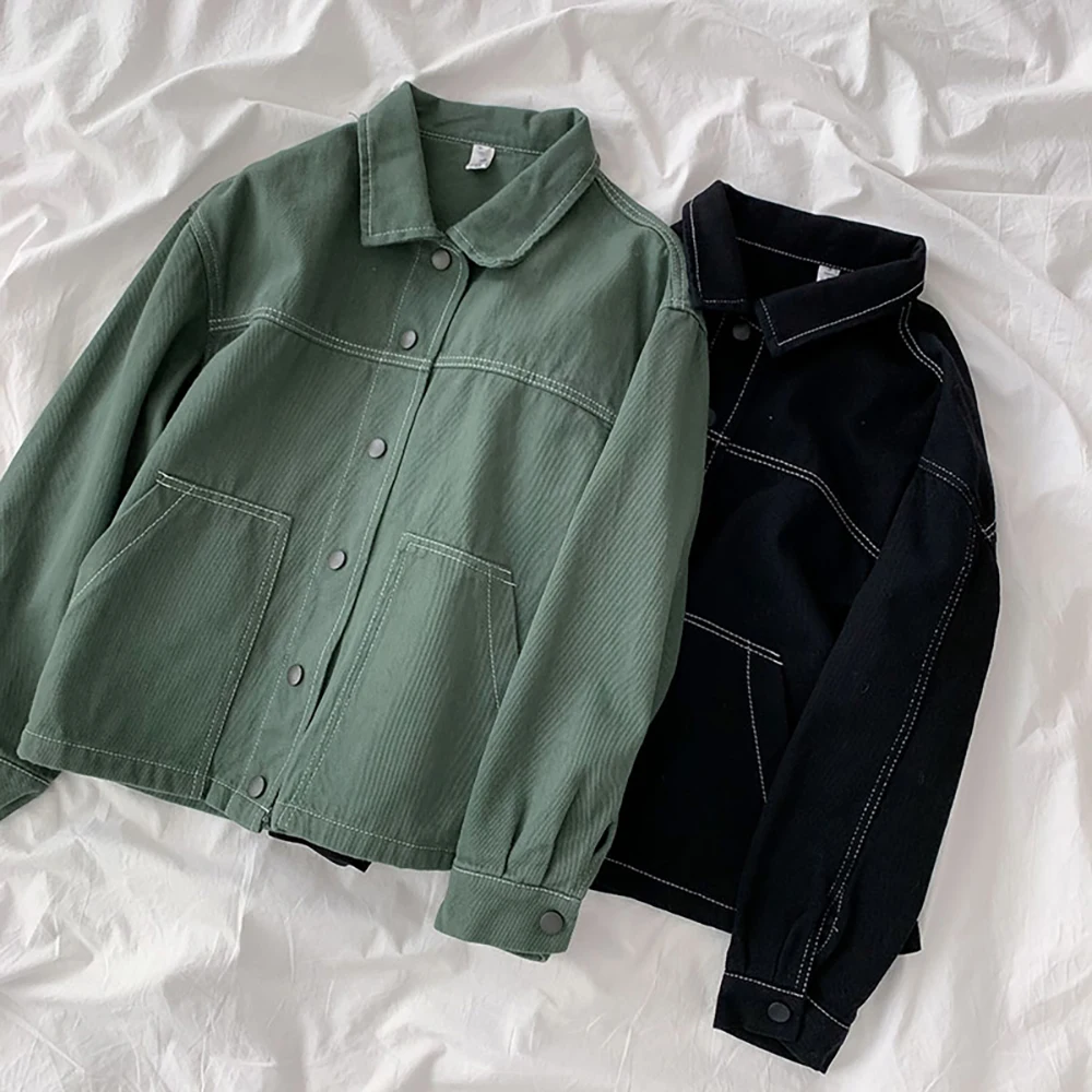 2022 New Spring Autumn Women Denim Jackets Retro Green Black Solid Color Jean Coat Tops Casual Loose Jackets Female Outerwear
2022 New Spring Autumn Women Denim Jackets Retro Green Black Solid Color Jean Coat Tops Casual Loose Jackets Female Outerwear