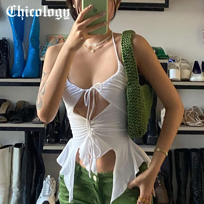 Chicology 2021 Women Summer Fishtail Hem Straps On Both Sides White Sexy Halter Neck Drawstring Slim Fit Y2K Top
Chicology 2021 Women Summer Fishtail Hem Straps On Both Sides White Sexy Halter Neck Drawstring Slim Fit Y2K Top