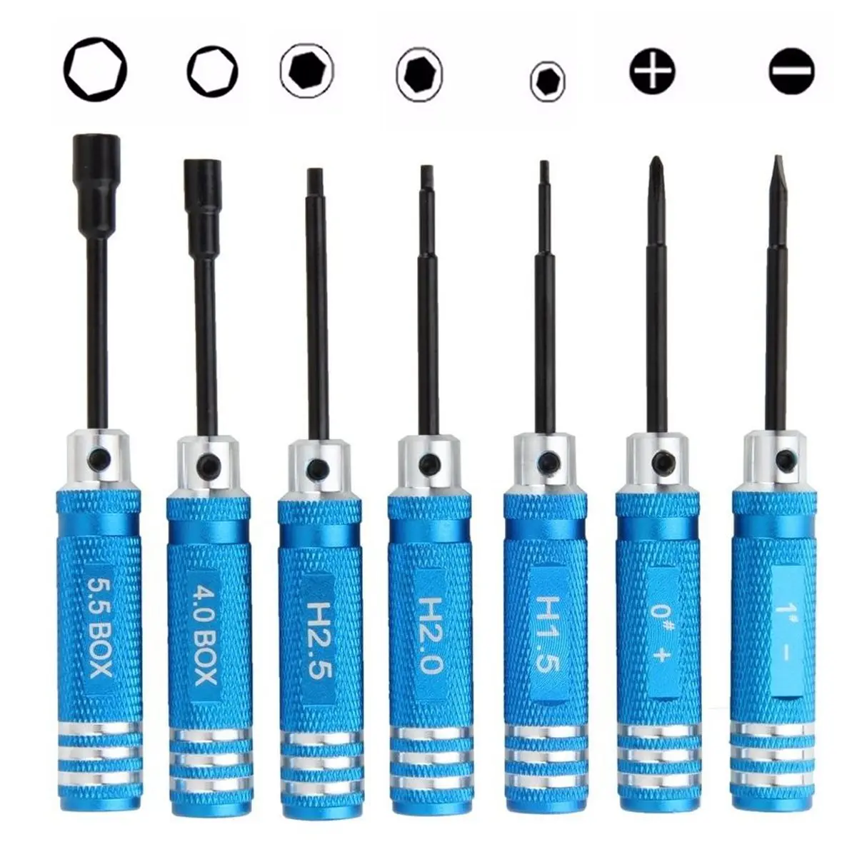 7Pcs Hex Screw Driver Tools Kit Nut Key Wrench Different Size For RC Helicopter plane Car Blue
7Pcs Hex Screw Driver Tools Kit Nut Key Wrench Different Size For RC Helicopter plane Car Blue