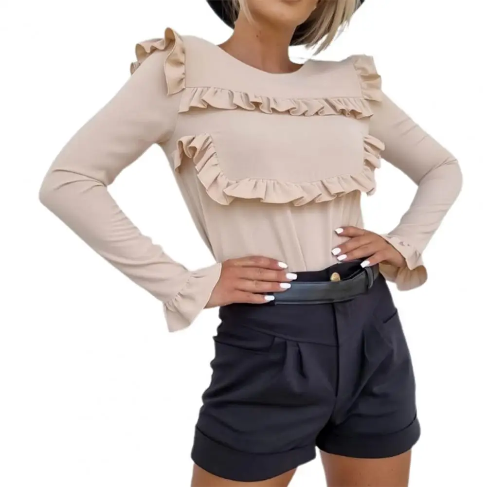 Women Blouse Elegant Office Lady Shirt Top Ruffles O Neck Solid Color Sexy Slim Autumn Shirt Blouses Autumn 2021
Women Blouse Elegant Office Lady Shirt Top Ruffles O Neck Solid Color Sexy Slim Autumn Shirt Blouses Autumn 2021
