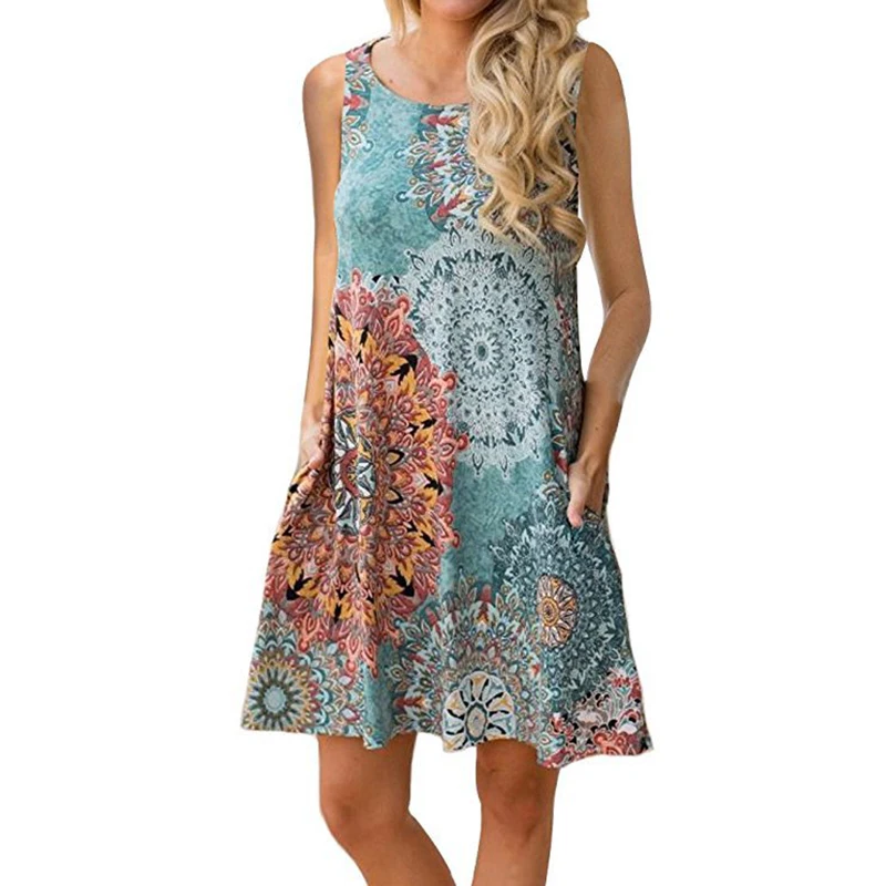 Women Dresses Summer 2021 Sexy Boho Round Neck Floral Print Beach Dress Elegant A Line Mini Loose waist sleeveless Dres Sundress
Women Dresses Summer 2021 Sexy Boho Round Neck Floral Print Beach Dress Elegant A Line Mini Loose waist sleeveless Dres Sundress