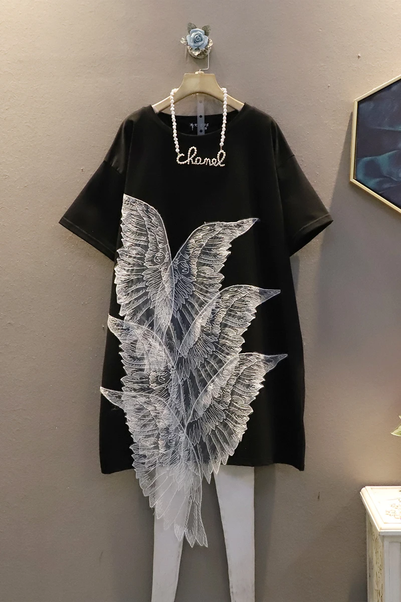Casual Patchwork Lace Pattern Short Sleeved T-shirt Dress Women Korean Loose Plus Size Mini Dress 2021 Summer Clothes Fashion
Casual Patchwork Lace Pattern Short Sleeved T-shirt Dress Women Korean Loose Plus Size Mini Dress 2021 Summer Clothes Fashion