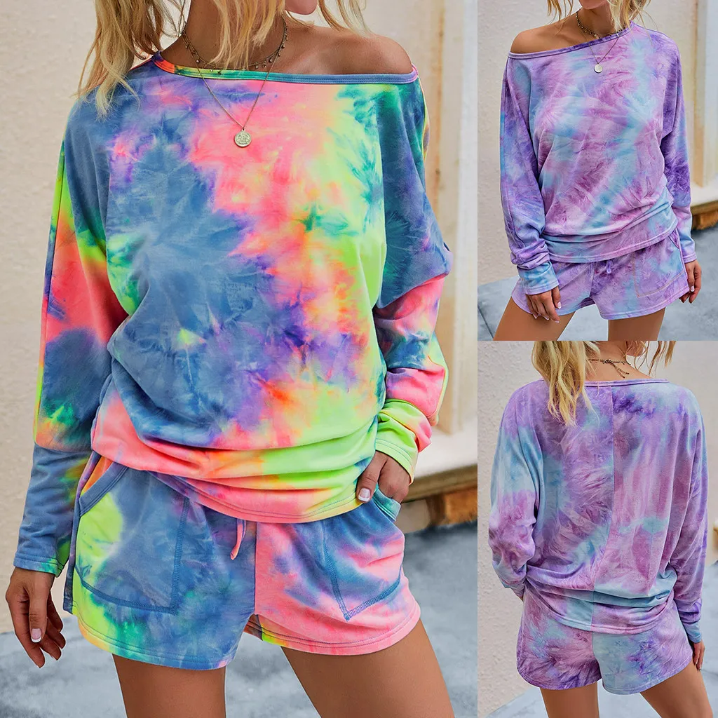 Tie-dye Print Women's Shorts Suit Long Sleeve O-collar Pullover Leisure Tops+Shorts Set Female T-shirts Suit
Tie-dye Print Women's Shorts Suit Long Sleeve O-collar Pullover Leisure Tops+Shorts Set Female T-shirts Suit