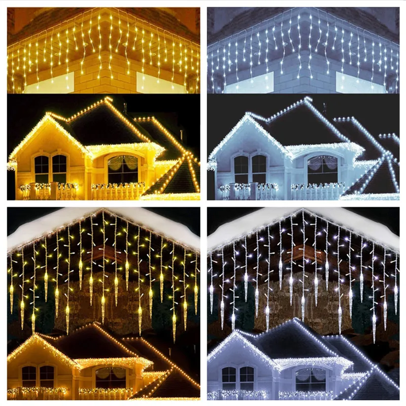 

Светодиодная светильник рлянда-занавес в виде сосулек, рождественсветильник освещение, гирлянда-водопад, свисающая на 0,3-0,5 м, уличная декор...