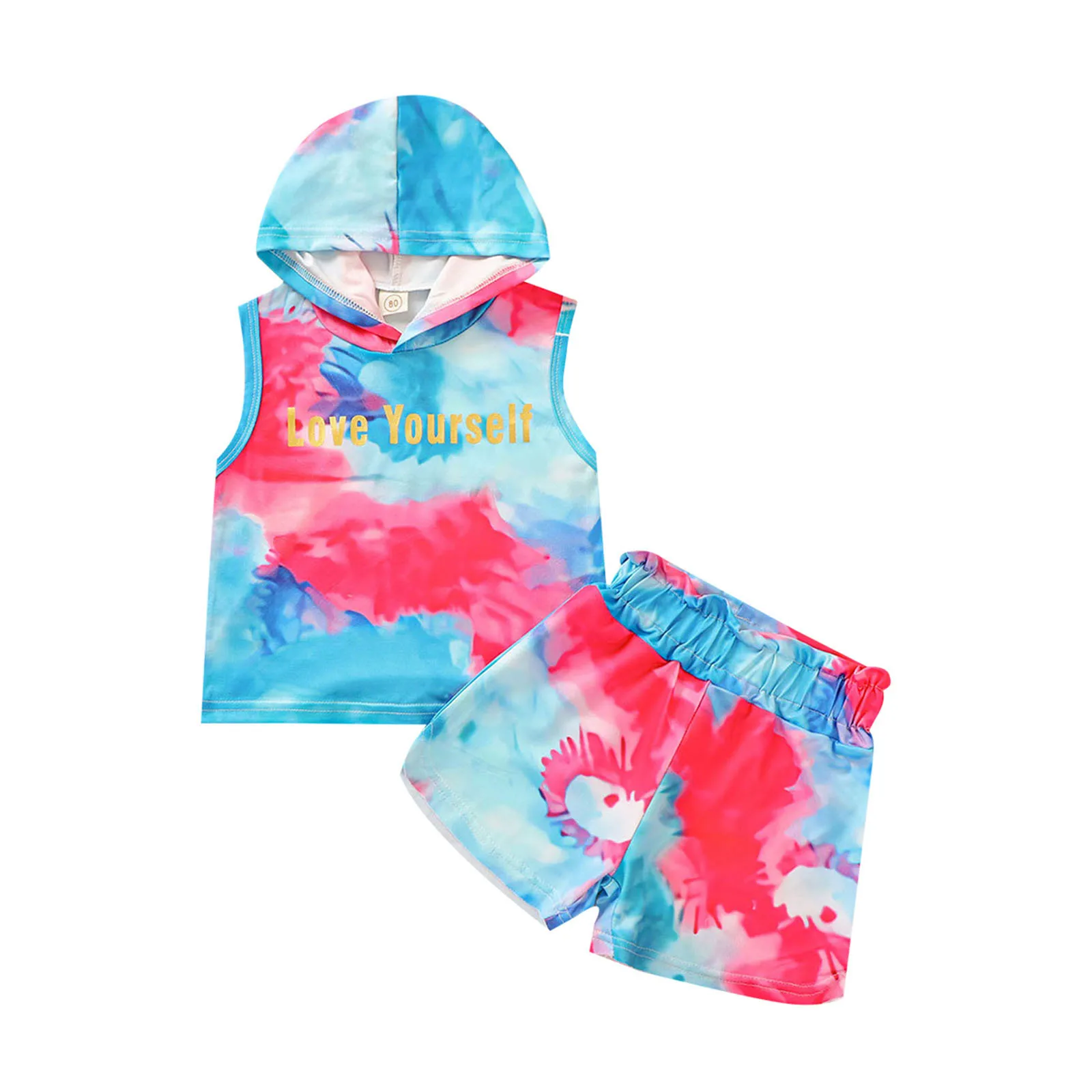 Hot sale Children's suit tie-dye sleeveless hoodie and shorts two-piece three-color Clothing for girls summer child cute clothes
Hot sale Children's suit tie-dye sleeveless hoodie and shorts two-piece three-color Clothing for girls summer child cute clothes