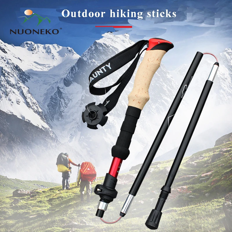 

NUONEKO Outdoor Retractable Defense Cane Nature Hike Equipmen Tourism Trekking Climbing Telescopic Stick Ski Poles CA09