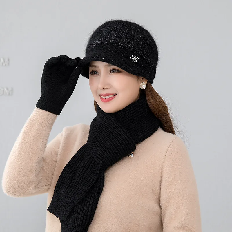 New Women Winter Hat Elegant Mom Plus Velvet Knitted Hat Scarf Gloves 3 Pc Set For Female Thick Warm Ear Protection Bucket Hat
New Women Winter Hat Elegant Mom Plus Velvet Knitted Hat Scarf Gloves 3 Pc Set For Female Thick Warm Ear Protection Bucket Hat