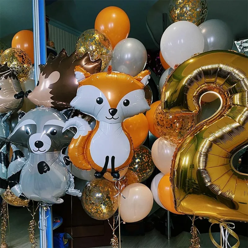 Fox Hedgehog Raccoon Deer Animal Foil Balloons Birthday Woodland Forest Theme Party Decor Retro Brown Latex Balloon Baby Shower | Дом и сад