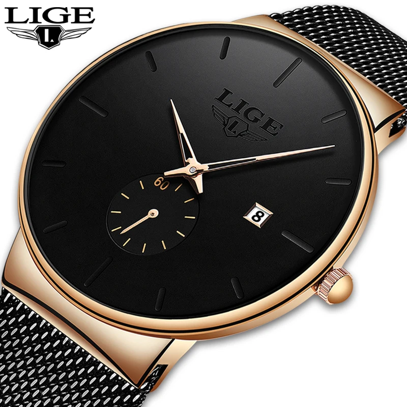 Часы Relojes Hombre LIGE Мужские кварцевые брендовые Роскошные ультратонкие