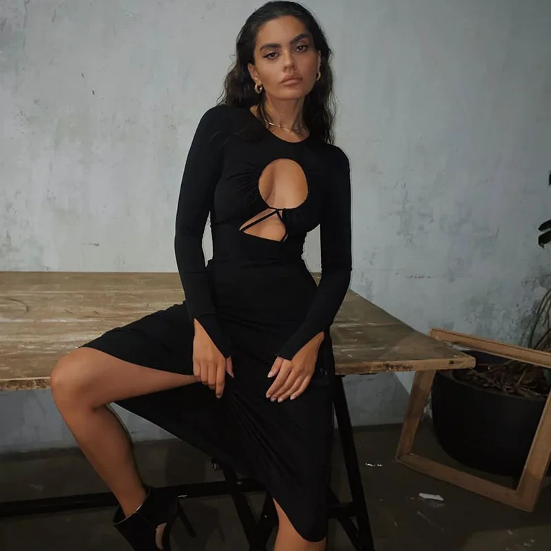 Womne's Dress Sexy Bandage Cut Out Long Sleeve Midi Dress Women Elegant Fashion Outfits Club Party Solid Dresses Bodycon Clothes
Womne's Dress Sexy Bandage Cut Out Long Sleeve Midi Dress Women Elegant Fashion Outfits Club Party Solid Dresses Bodycon Clothes