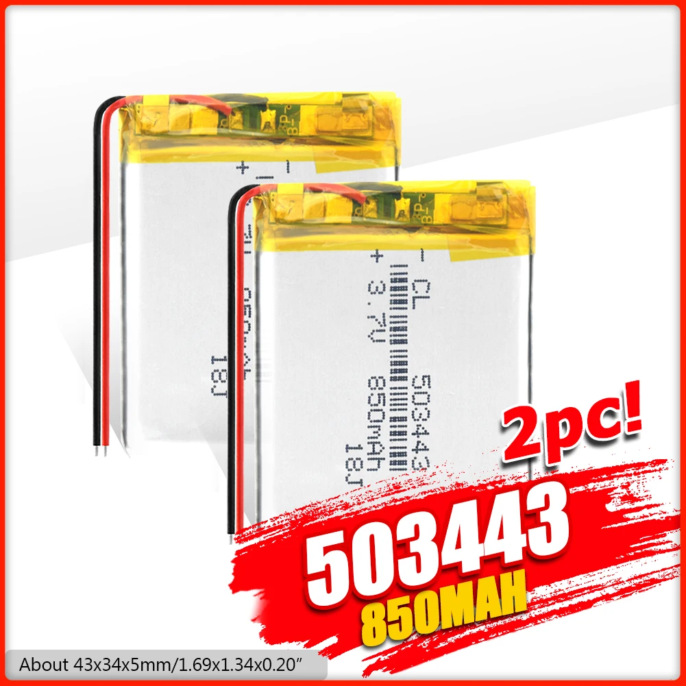 1/2/4pcs 3.7V 850mAh 503443 Lithium Battery Polymer Li-Po PLIB Rechargeable battery For Mp3 GPS Mobile Electronic Part 5*34*43mm
1/2/4pcs 3.7V 850mAh 503443 Lithium Battery Polymer Li-Po PLIB Rechargeable battery For Mp3 GPS Mobile Electronic Part 5*34*43mm