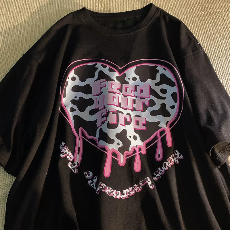 Cool Sweet Wind Oversized Loose Short-Sleeved T-Shirt Female Summer Cartoon Print Heart-Shaped Pattern Half-Sleeved Top
Cool Sweet Wind Oversized Loose Short-Sleeved T-Shirt Female Summer Cartoon Print Heart-Shaped Pattern Half-Sleeved Top