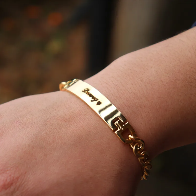 Engrave Name Bracelets Bangles Stainless Steel Custom Jewelry Thick Bar Cuban Chain Personalized Name Bracelet Men Punk Bijoux
Engrave Name Bracelets Bangles Stainless Steel Custom Jewelry Thick Bar Cuban Chain Personalized Name Bracelet Men Punk Bijoux