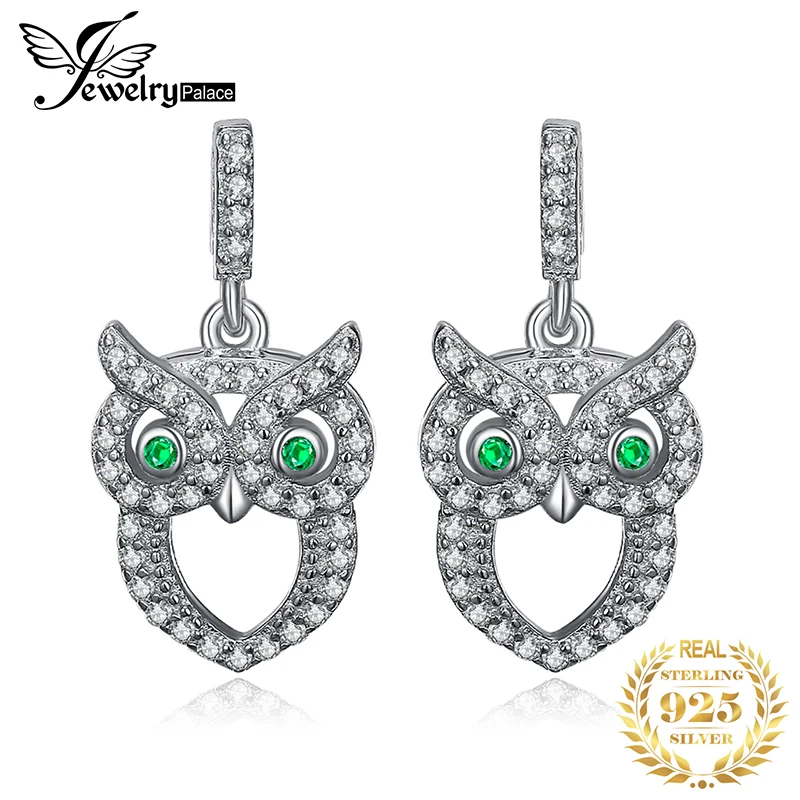 JewelryPalace зелеными глазами Сова 0.2ct Nano России искусственный изумруд серьги 925 пробы