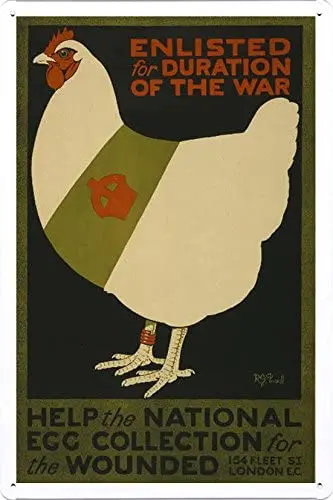Tin Sign Metal Poster (reproduction) of Enlisted for duration of the war. Help the national egg collection for the wounded
Tin Sign Metal Poster (reproduction) of Enlisted for duration of the war. Help the national egg collection for the wounded