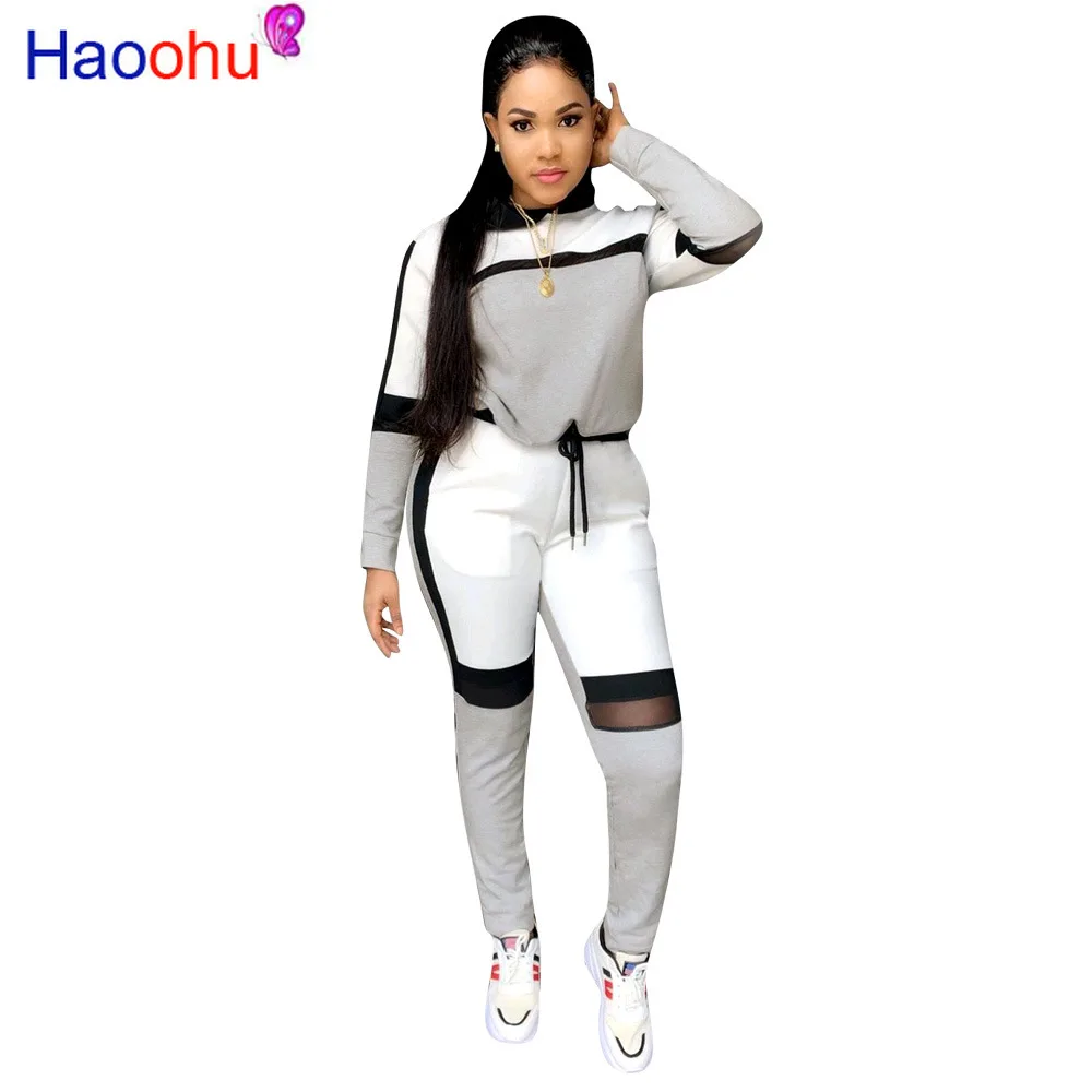 

HAOOHU 2019 Autumn Winter Women Full Sleeve Sweater top joggers pants suit two piece set fashion sportwears tracksuit outfit