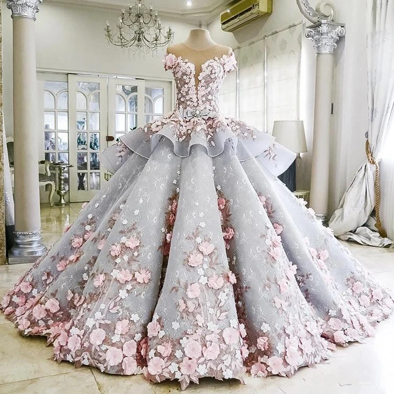 

Charming Princess Ball Gown Quinceanera Dresses with 3D Applique Handmade Flowers Pageant Gowns vestidos de 15 años