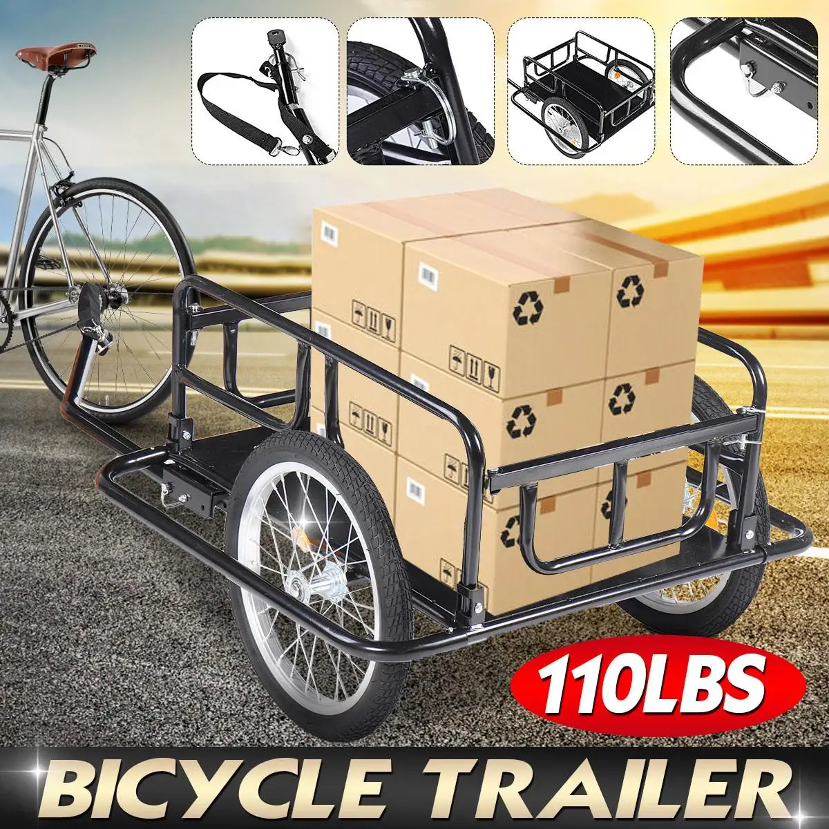 Fast-shipping Foldable Multifunctional Bicycle Cycle Bike Cargo Trailer for Camping Tent Luggage Carry Transport Load 110lbs
Fast-shipping Foldable Multifunctional Bicycle Cycle Bike Cargo Trailer for Camping Tent Luggage Carry Transport Load 110lbs