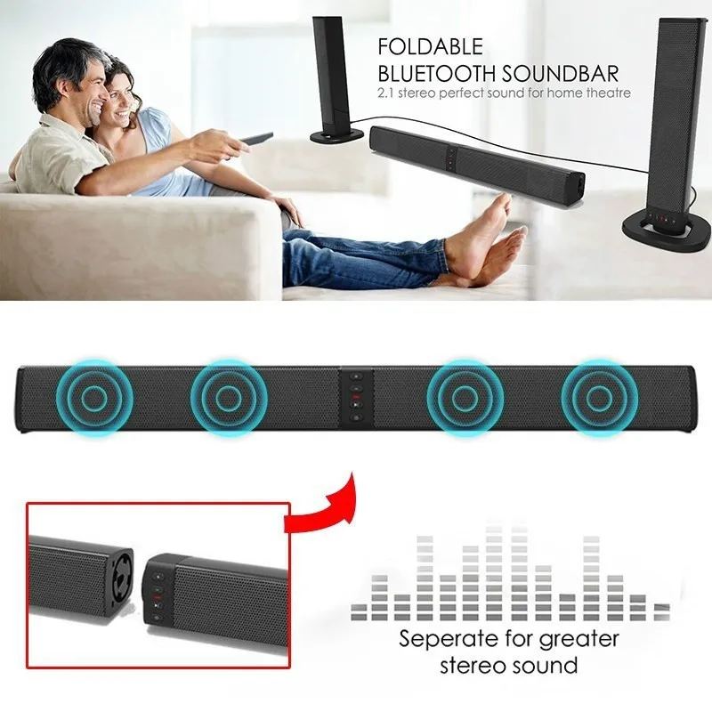 2021 New Detachable Wireless FM Bluetooth 4.2 Soundbar Speaker TV Home Theater Soundbar Subwoofer Bluetooth Speakers
2021 New Detachable Wireless FM Bluetooth 4.2 Soundbar Speaker TV Home Theater Soundbar Subwoofer Bluetooth Speakers