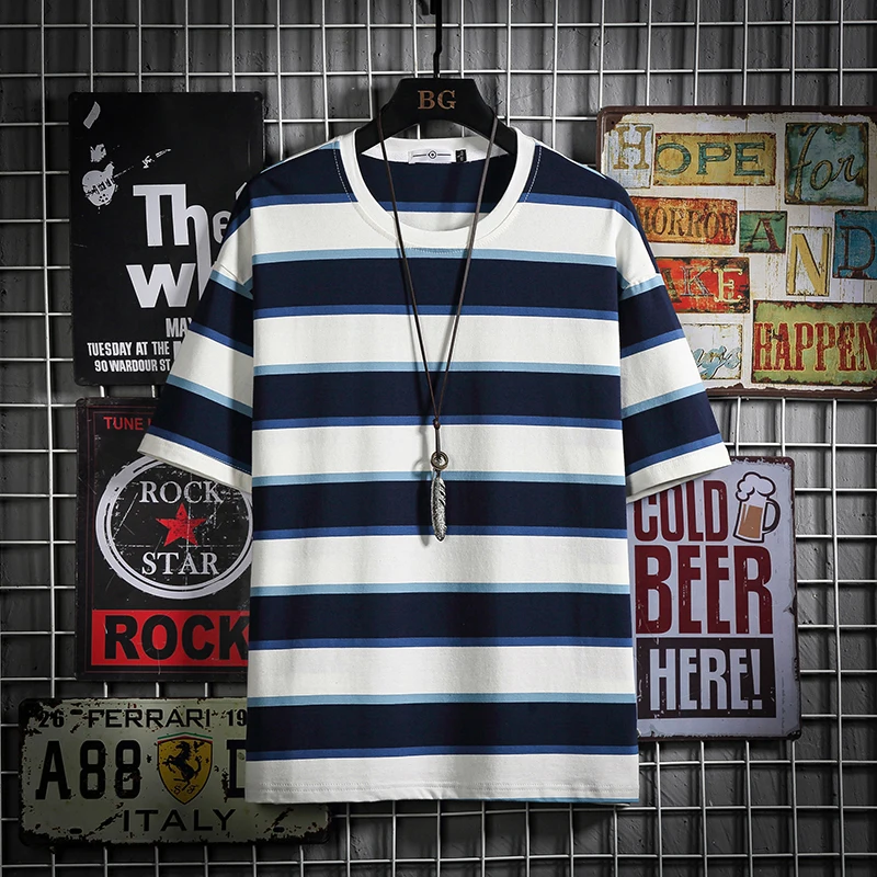 Fashion Short Sleeves Casual O NECK Casual T-shirt Striped Men's Cotton 2021 Summer Clothes TOP TEES Tshirt OverSize
Fashion Short Sleeves Casual O NECK Casual T-shirt Striped Men's Cotton 2021 Summer Clothes TOP TEES Tshirt OverSize