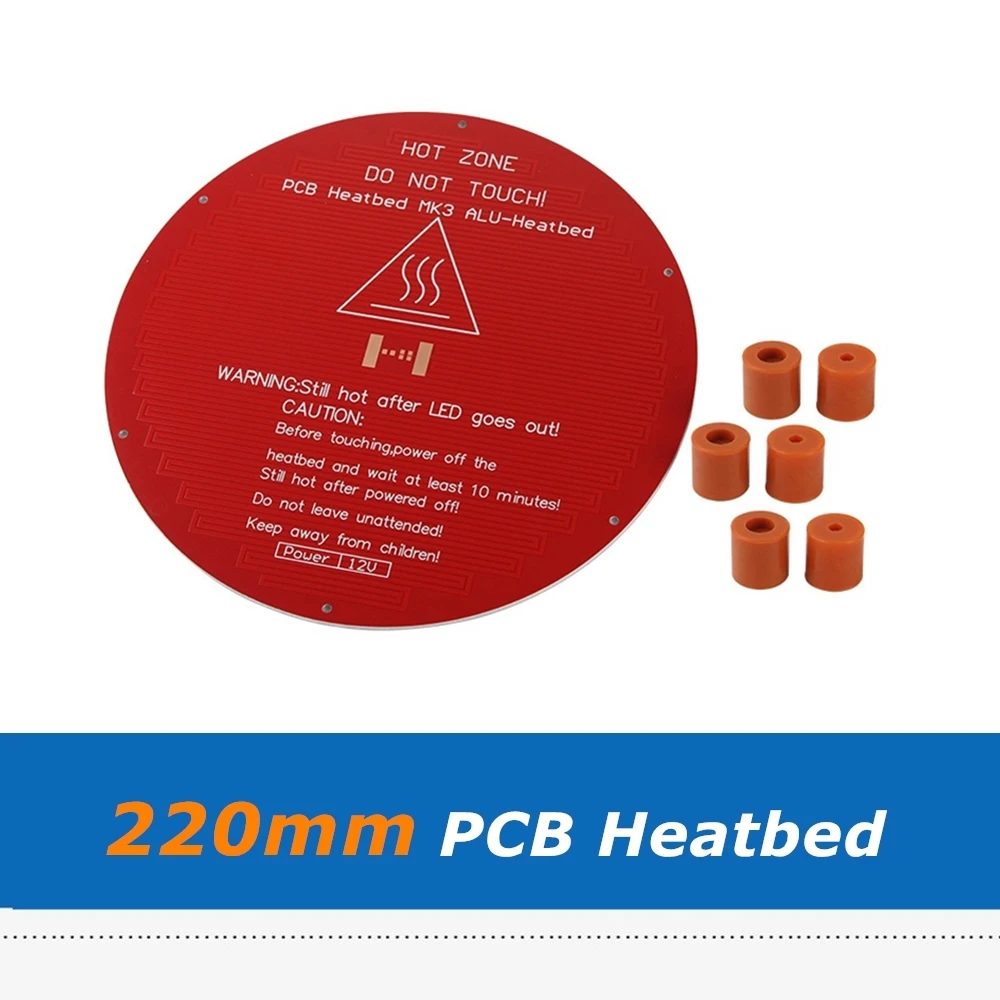 

220mm 12V 120W MK3 PCB HeatBed Round Aluminum Plate Hotbed With 6pcs Leveling Silicon Column Spacer For Delta 3D Printer Parts