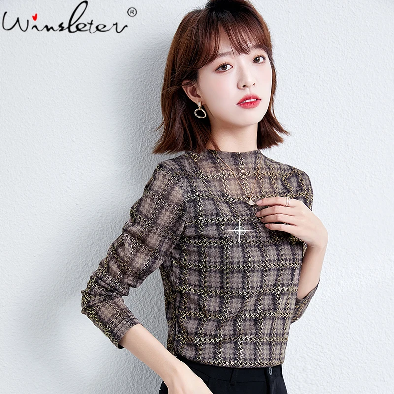 Spring 2022 Mesh T-shirt Women Mock Neck Long Sleeve Stretchy Slim Plaid Houndstooth Print Tops For Women Casual T1N004A
Spring 2022 Mesh T-shirt Women Mock Neck Long Sleeve Stretchy Slim Plaid Houndstooth Print Tops For Women Casual T1N004A