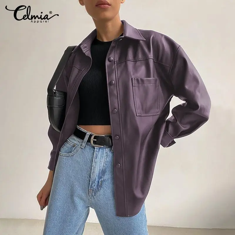 Модные женские куртки Celmia из искусственной кожи, осень 2021, повседневные свободные пальто с длинным рукавом, уличная одежда, однотонная верх... 
Модные женские куртки Celmia из искусственной кожи, осень 2021, повседневные свободные пальто с длинным рукавом, уличная одежда, однотонная верх...