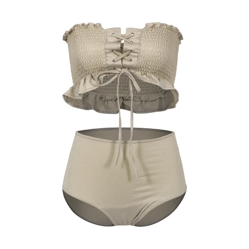 Korean white small chest sexy pleated lace up bikini cover belly was thin high waist split vacation hot spring swimsuit Spandex
Korean white small chest sexy pleated lace up bikini cover belly was thin high waist split vacation hot spring swimsuit Spandex