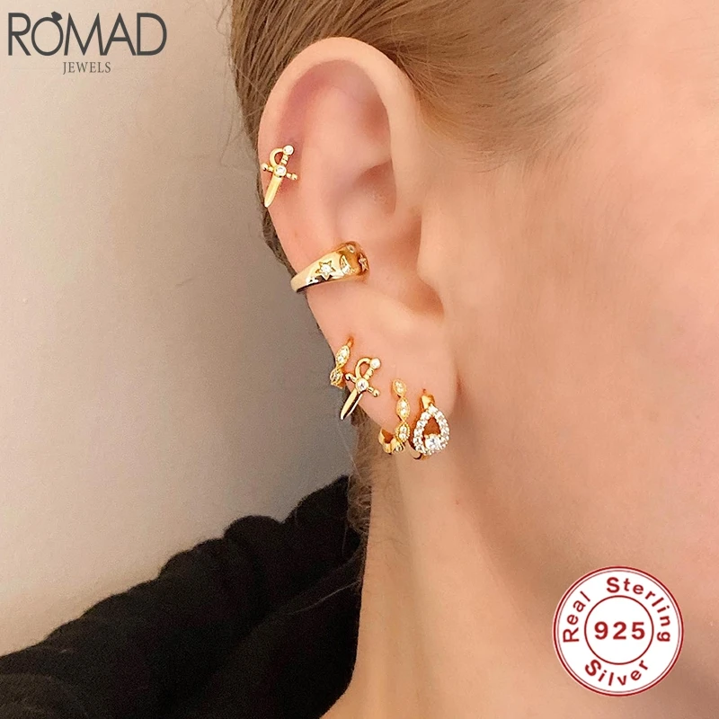 Romad 100% 925 Sterling Silver Stud Earrings Creative Cubic CZ Rivet Dagger Earrings For Women Fine Jewelry pendientes Aretes W4
Romad 100% 925 Sterling Silver Stud Earrings Creative Cubic CZ Rivet Dagger Earrings For Women Fine Jewelry pendientes Aretes W4