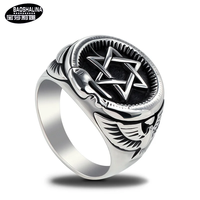 Fashion creative jewelry Ghost Head simple men's ring stainless steel ring six pointed star titanium steel ring
Fashion creative jewelry Ghost Head simple men's ring stainless steel ring six pointed star titanium steel ring