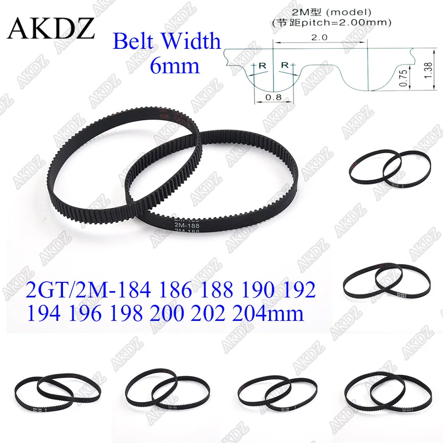 

2MGT 2M 2GT Synchronous Timing belt Pitch length 184 186 188 190 192 194 196 198 200 202 204 width 6mm Rubber closed