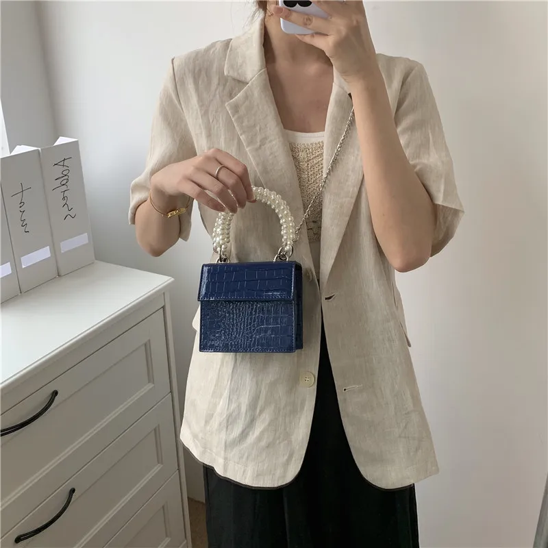 Stone Pattern Women Pearl Chain Square Shoulder Bag Portable Female Mini Purse Handbags PU Leather Ladies Small Crossbody Bags 
Stone Pattern Women Pearl Chain Square Shoulder Bag Portable Female Mini Purse Handbags PU Leather Ladies Small Crossbody Bags