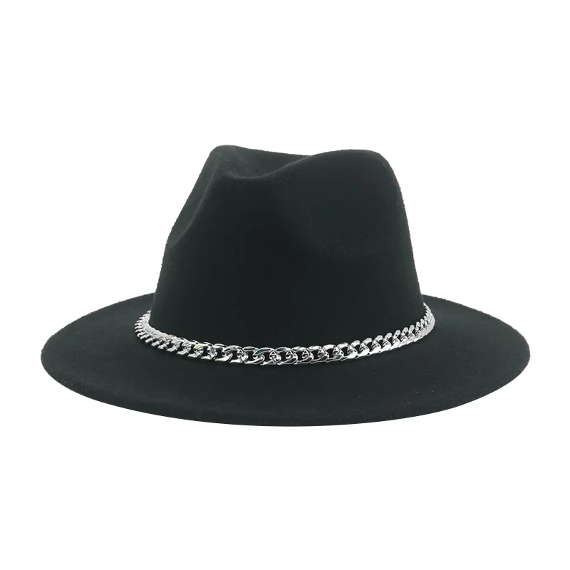 

Фетровые аксессуары, серебряная цепочка, зимняя женская шляпа, роскошная модная Панама, мужская фетровая женская шляпа