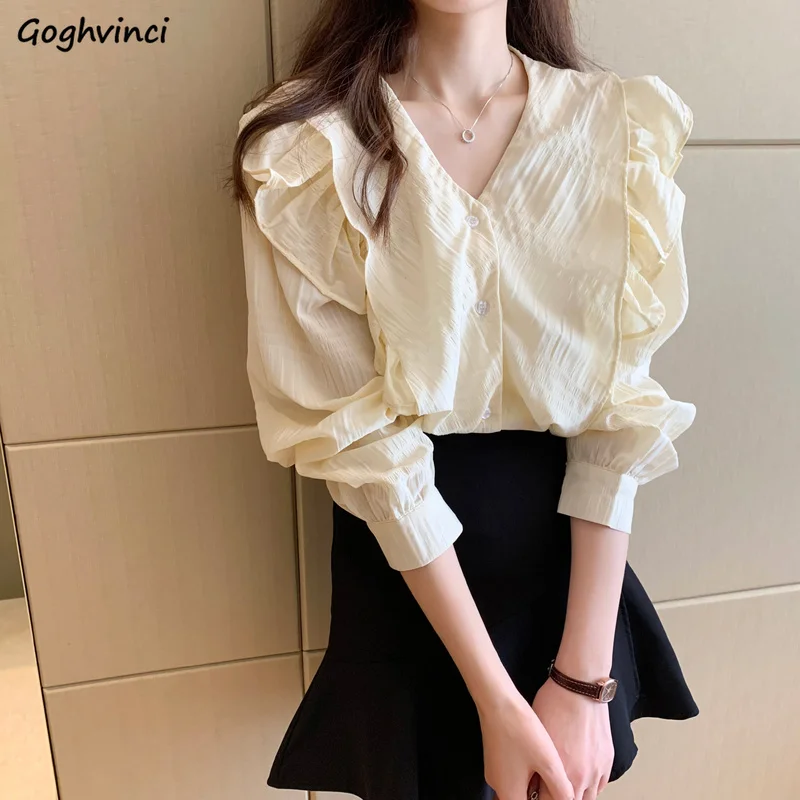Shirts Women Autumn Tender Design Long Sleeve French V-neck Loose Spring Street Chiffon Retro Solid Ruffles Ladies All-match Ins
Shirts Women Autumn Tender Design Long Sleeve French V-neck Loose Spring Street Chiffon Retro Solid Ruffles Ladies All-match Ins