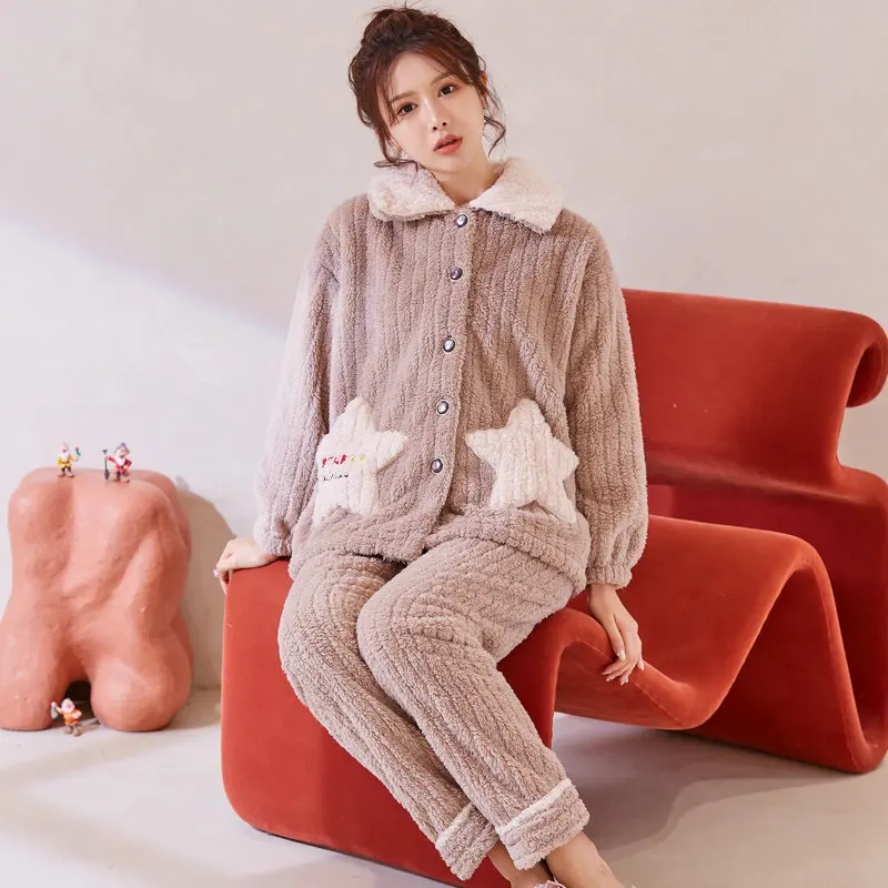 Flannel Women Thick Sleepwear Casual Pajamas Set Lounge Wear Autumn Winter Warm Nightwear Lond Sleeve Home Clothes Pyjamas
Flannel Women Thick Sleepwear Casual Pajamas Set Lounge Wear Autumn Winter Warm Nightwear Lond Sleeve Home Clothes Pyjamas