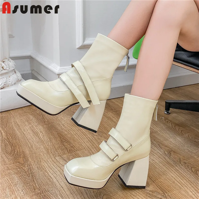 ASUMER Plus size genuine leather boots women zip autumn winter shoes platform boots fashion square high heels ankle boots women
ASUMER Plus size genuine leather boots women zip autumn winter shoes platform boots fashion square high heels ankle boots women